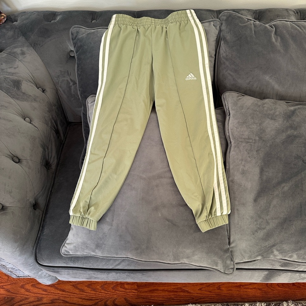 Adidas Kids Olive Joggers with White Stripes